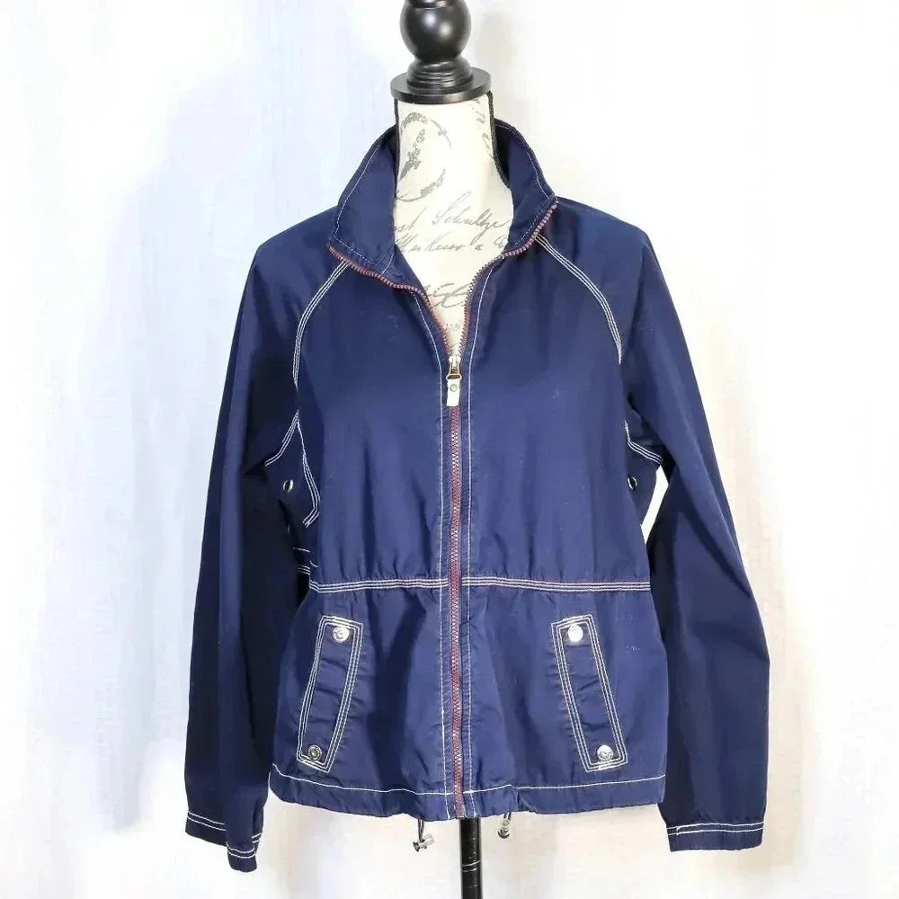 Oleg Cassini Sport Size L blue, white piping lightweight full zip adjustable wai